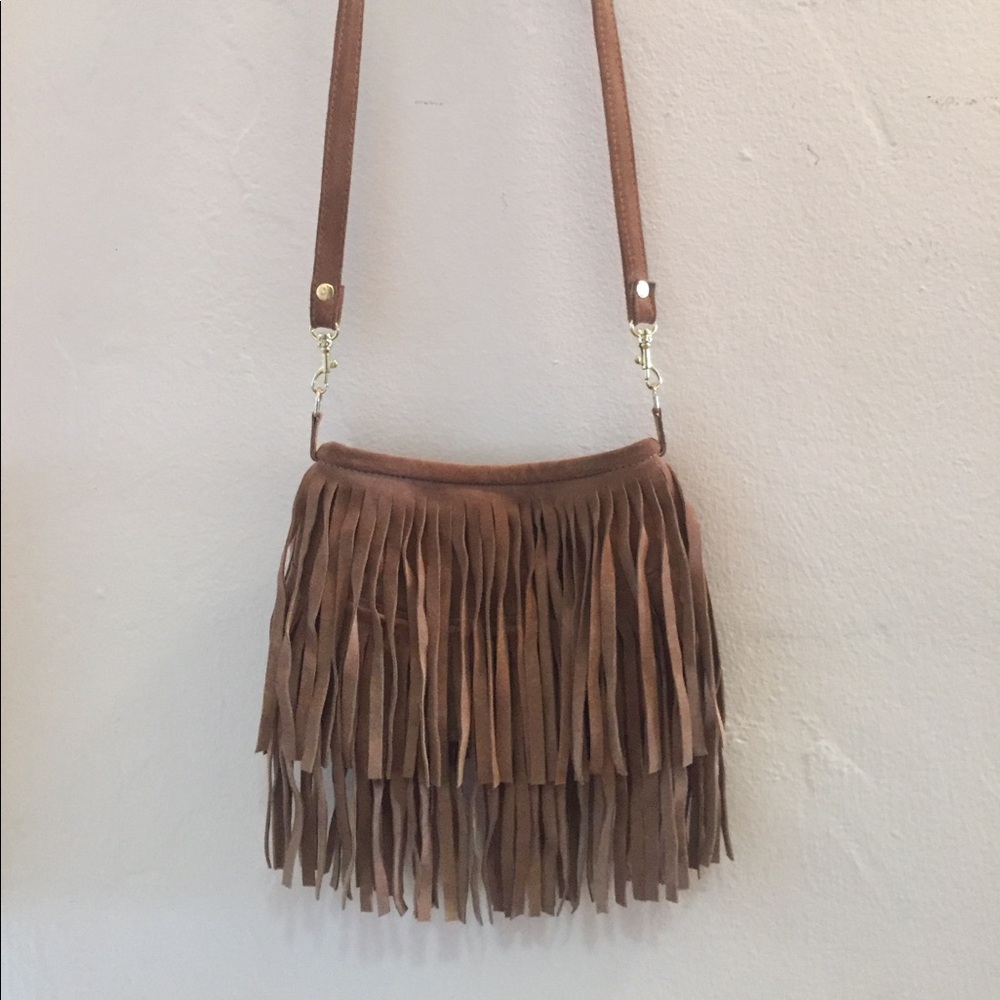 JJ Winter's tan suede crossbody bag